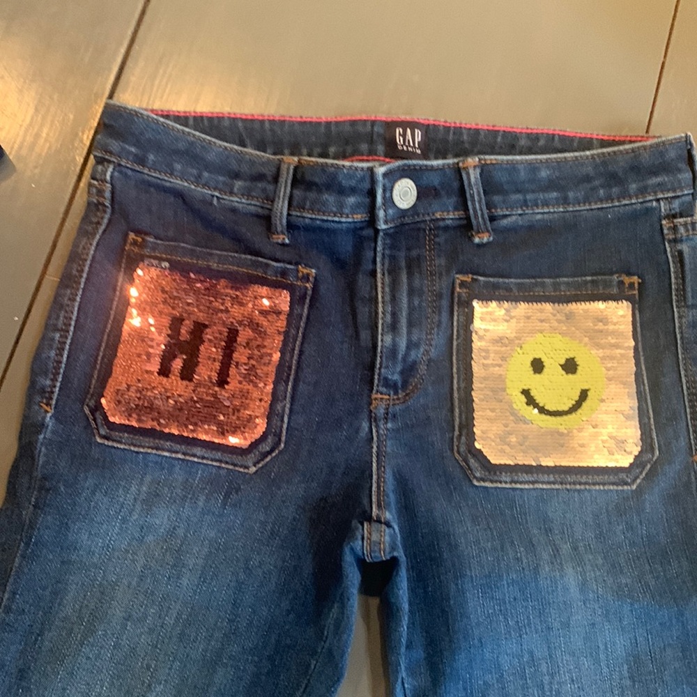 Gap jeans with front pocket sequin detail.